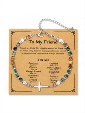 Natural Stone Cross Bracelet Stainless Steel Charm Adjustable Friendship Gift